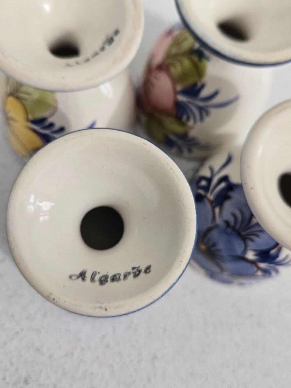 Set of 4 Porcelain Floral Egg Cups Hand Painted Kitchenware Portuguese Colorful - Picture 6 of 9